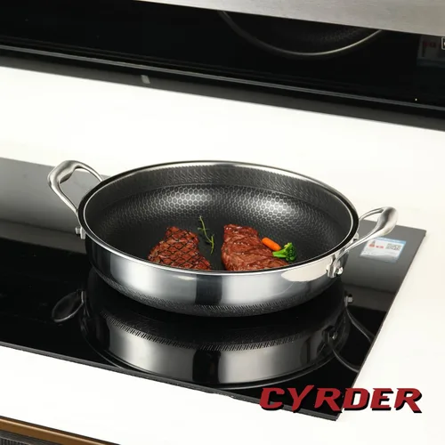 Vista 7 de Sartén de Acero Inoxidable 316L de 12 Pulgadas - Sartén Híbrida Antiadherente de Inducción con Tapa, Agarre de Dos Asas, Libre de PFOA, Apta