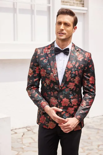 Vista 3 de COOFANDY Mens Floral Tuxedo Jackets One Button Stylish Dinner Wedding Party Dress Suit Blazers Jacket