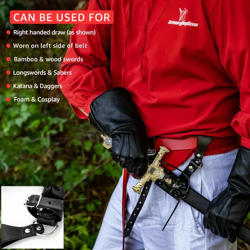 Vista 35 de Armory Replicas™ - Rana espada de cuero hecha a mano – Disfraz medieval LARP hebilla ajustable y cinturón de arma con cable soporte