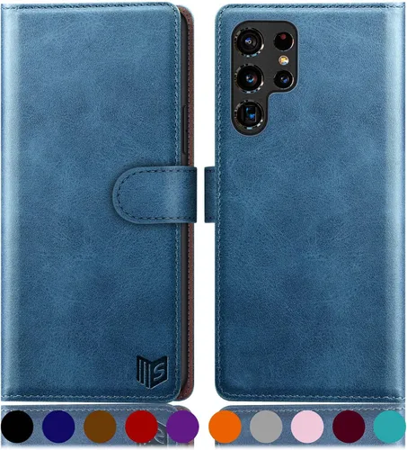 Vista 14 de SUANPOT Funda de piel tipo cartera para Samsung Galaxy S22 Ultra con bloqueo RFID, tarjetero para tarjetas de crédito, funda de teléfono con tapa