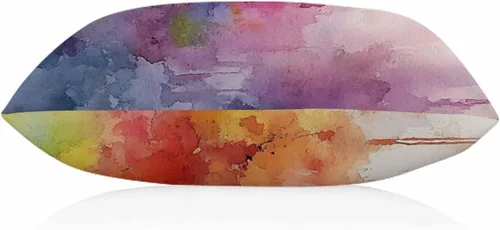 Vista 7 de EKOBLA Funda de almohada de arte abstracto, acuarela, lienzo de color azul, amarillo, rojo, vívido salpicaduras, decoración lumbar, funda