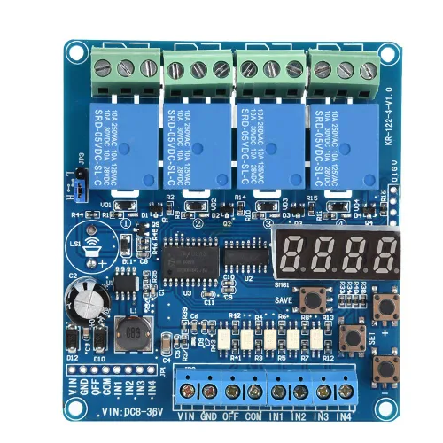 Vista 8 de Módulo de relé de tiempo multifunción, placa de interfaz de relé de tiempo de retardo multifunción de 4 canales 8-36V, módulo de optoacoplado LED