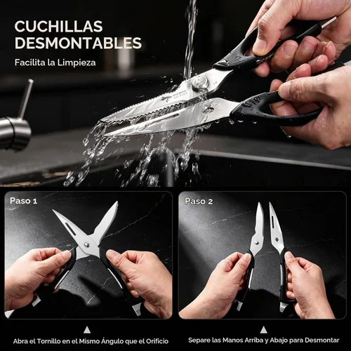 Vista 5 de Tijeras de cocina multiusos, tijeras de cocina que se separan de acero Negro oscuro