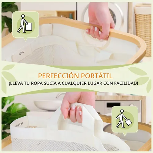 Vista 5 de Cesta de lavandería con tapa, cesta para ropa sucia de 160L, cesta de lavandería de 3 secciones, clasificador extra grande de 3 compartimentos