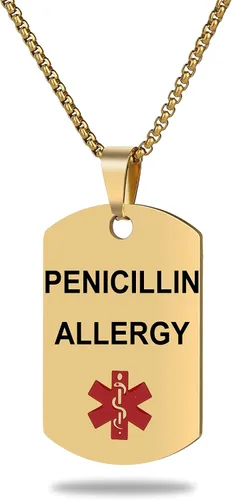 Vista 20 de Collar de alerta médica, etiqueta grabada con láser, grabado personalizado, etiqueta de identificación de acero inoxidable, colgante para hombres