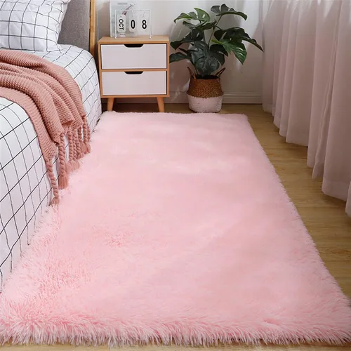 Vista 10 de GIBZ Alfombra rectangular de pelo largo de piel para interiores, antideslizante, suave, para dormitorio, sala de estar, lavable, color azul, 2