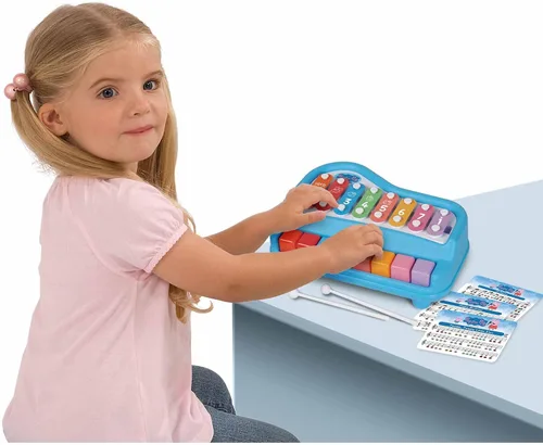 Vista 3 de Peppa Pig: Piano Play Along - Paino y xilófono 2 en 1, 8 notas y llaves, incluye: 4 tarjetas de canciones y 2 mazos, juguetes educativos de música