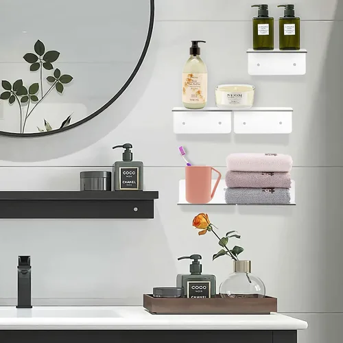 Vista 6 de Paquete de 6 Estantes Flotantes Pequeños de Acrílico para Pared, Estantes de Exhibición Colgantes Montados en Pared para Plantas, Figuras Funko Pop