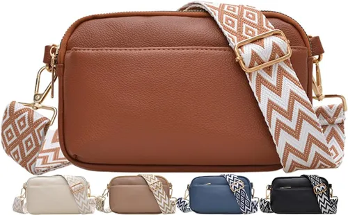 Vista 11 de Bolsos cruzados para mujer, bolsos de hombro de piel vegana y carteras para mujer con correa ancha ajustable