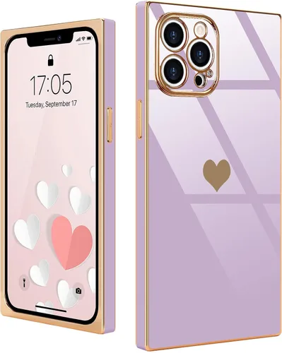 Vista 53 de Compatible con iPhone 12 Funda Rectangular Bonita Chapado Dorado Lujo Corazón de Amor Funda de Teléfono para Mujeres Niñas A Prueba de Golpes