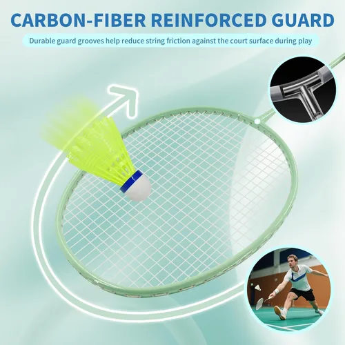 Vista 3 de Senston Juego de 4 raquetas de bádminton profesionales, fibra de carbono, 6 volantes, 4 agarres y bolsa para juegos de patio trasero 3.17 oz