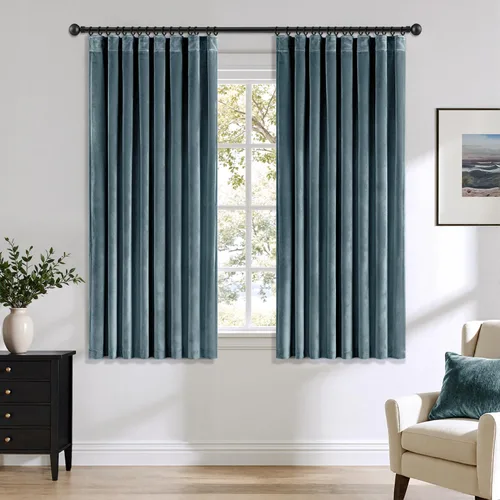 Vista 76 de ANRODUO Cortinas de terciopelo beige de 45 pulgadas de largo, opacas con aislamiento térmico insonorizado, cortinas de privacidad para oscurecer