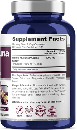 Vista 2 de NusaPure Mucuna Pruriens, vegano, 1000 mg, 200 cápsulas vegetarianas - 100 porciones