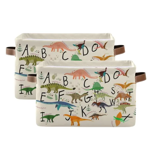 Vista 8 de Emelivor ABC - Contenedor de almacenamiento plegable con asa rectangular impermeable ABC Dinosaurios cesta para almacenamiento cubo organizador