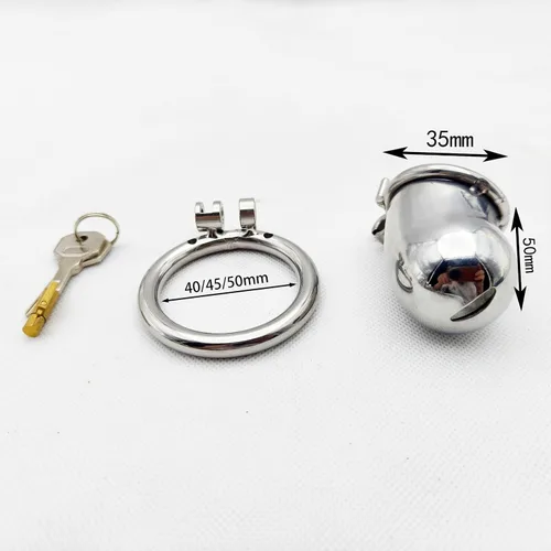Vista 6 de Jaula de castidad de metal de acero inoxidable, dispositivo de castidad masculina, jaula de polla, juguetes sexuales para hombres con bloqueo