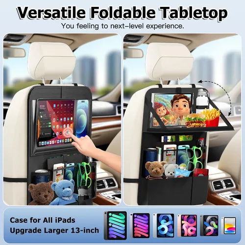 Vista 7 de KaiCross Organizador de asiento trasero de automóvil con bandeja plegable mejorada, organizador de asiento de automóvil para niños, accesorios