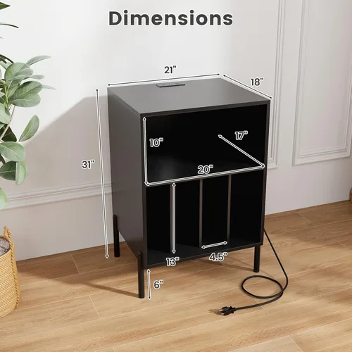 Vista 3 de Giantex Soporte para tocadiscos con estación de carga, soporte para tocadiscos con armario de almacenamiento, estante para tocadiscos con patas
