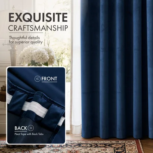 Vista 8 de MIULEE Navy Blue Velvet Curtains 4 Panels Set Back Tab 40 x 96 Inch Long Azul marino