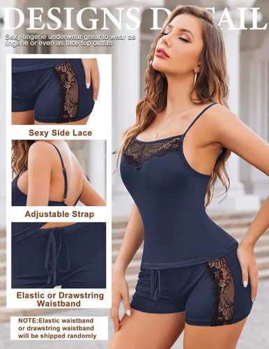 Vista 2 de Avidlove Conjunto de pijama con encaje para mujer, conjunto de shorts y camisola de dormir