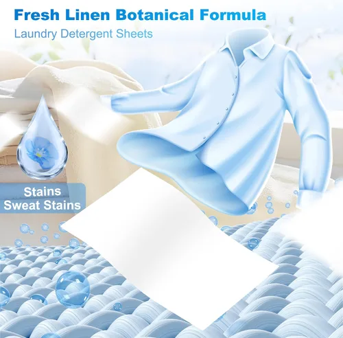 Vista 6 de Hojas de detergente para ropa – 200 cargas, tiras de lavado de aroma de lino fresco, compactas, ligeras, sin líquidos, ecológicas, hipoalergénicas