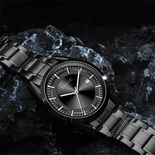 Vista 8 de Taxau Reloj minimalista para hombre, reloj de cuarzo de acero inoxidable para hombre con fecha, reloj clásico de cara grande impermeable para hombre