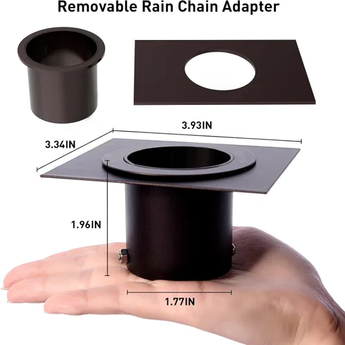 Vista 3 de Juego de cadenas de lluvia de 8.5 pies, no se oxidan, cadenas de lluvia de hierro forjado para canaletas con adaptador para drenaje y estaca