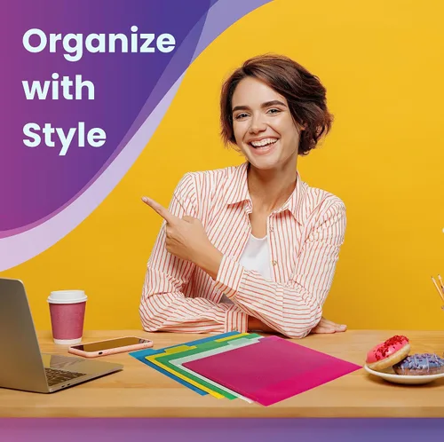 Vista 3 de Better Office Products Poly Project - Bolsillos para documentos, paquete de 25, pestañas de corte de 1/5, fundas de plástico para papel