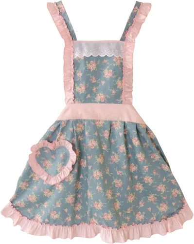 Vista 11 de CRB Fashion Delantal para mujeres para cocinar y hornear Delantales de chef de cocina para damas, mujer, con bolsillo Flor de melocotón azul Lgt