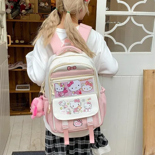 Vista 5 de Linda mochila kawaii, bolso Y2k Cutecore estético Grunge coquette Harajuku 2000s Bookbag diario senderismo, Rosado, Mochila Kawaii Cutecore Daypack