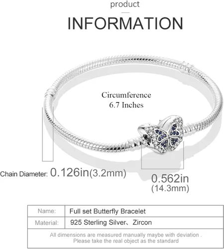 Vista 5 de MULA 925 Sterling Silver Snake Chain Charm Bracelet Butterfly Best Friend Heart with 5A Cubic Zirconia for Women Girls Gift for Her