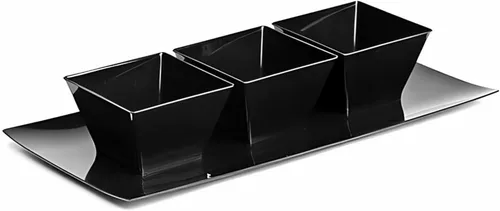 Vista 3 de Lillian Tablesettings Cuencos cuadrados de plástico negro, 8 onzas, pequeños cuencos desechables para aperitivos, postres y salsas, pesado, sin BPA