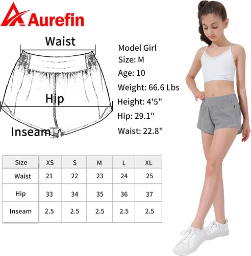 Vista 6 de Aurefin Pantalones cortos deportivos para niñas, pantalones cortos ligeros para correr para adolescentes, niñas, pantalones cortos deportivos
