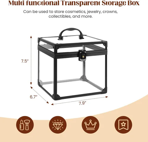 Vista 2 de Caja de corona, estuche de maquillaje transparente, organizador de cosméticos, gran capacidad de acrílico transparente para artistas, vitrina