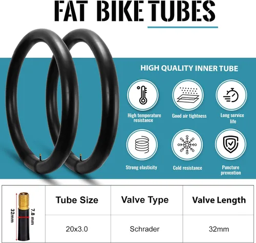 Vista 3 de Hycline Tubo interior para bicicleta de grasa: 20/26x3.0-4.0 pulgadas, paquete de 2 tubos eléctricos para neumáticos grasos AV 1.260 in, válvula
