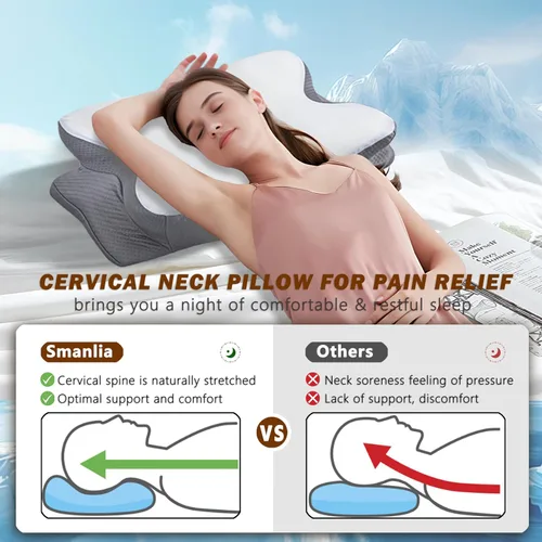 Vista 2 de Almohada cervical para el cuello para aliviar el dolor, almohadas ergonómicas de espuma viscoelástica para dormir, almohadas de apoyo para el cuello