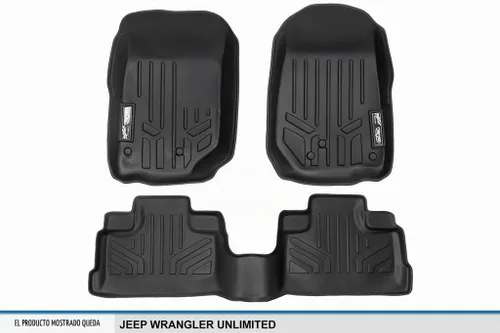 Vista 5 de SMARTLINER Juego de alfombrillas de piso de ajuste personalizado de 2 filas para Jeep Wrangler 2007-2010 Negro