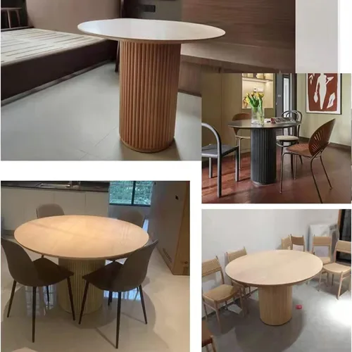 Vista 6 de QQXX Mesa de comedor redonda de madera maciza de pino, mesa de cocina Simplicity con base de pedestal de madera, mesa de centro de ocio, mesa