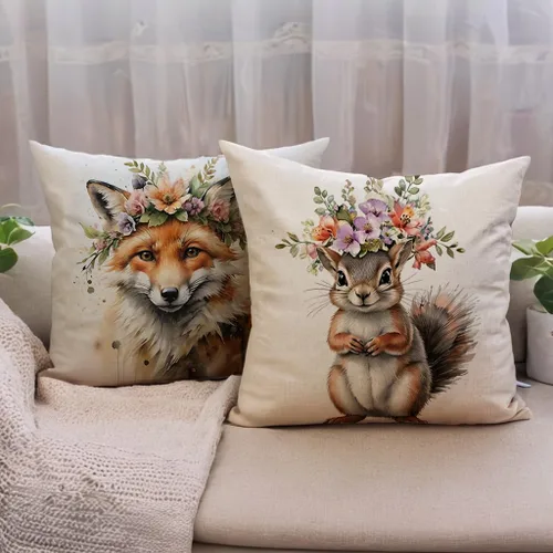 Vista 4 de Fundas de almohada con diseño de animales, 18 x 18 pulgadas, diseño de ardillas florales, acuarela, vida silvestre, diseño de flores, temporada