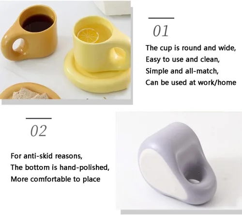 Vista 6 de Taza de café de cerámica, juego de tazas de café de cerámica de 10 onzas, tazas de capuchino de porcelana para café con leche, juego de tazas