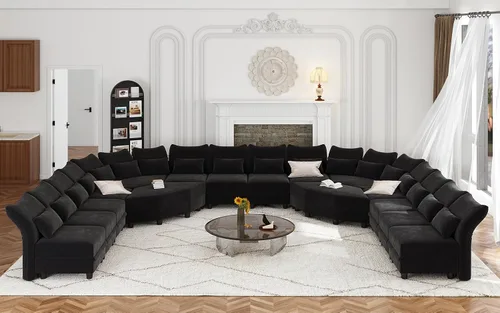 Vista 13 de LLappuil Sofá modular modular de 96 pulgadas, sofás seccionales de esquina pequeños para sala de estar con otomana de almacenamiento de 6 lados Negro