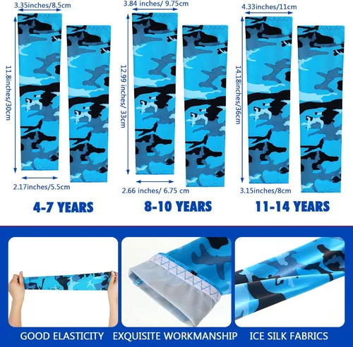 Vista 4 de Mepase 14 pares de mangas para brazos para niños, con protección UV, brazo de enfriamiento de compresión, cubierta deportiva para niños, béisbol