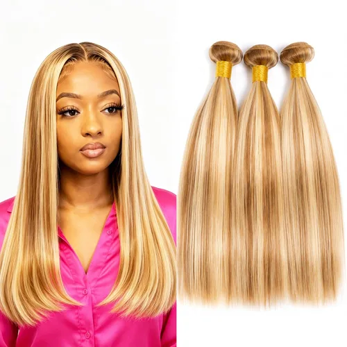 Vista 133 de P4613 Cabello humano rizado onda profunda marrón y paquetes mixtos 8 10 12 P4613 Ombre Marrón-Rubio-DP