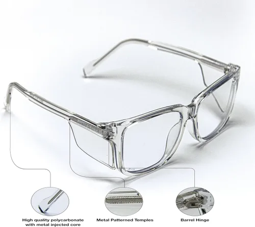 Vista 4 de Julius King Side Shield - Gafas de seguridad con certificación Z87+, montura rectangular, con revestimiento antivaho y antirreflejos, resistentes a