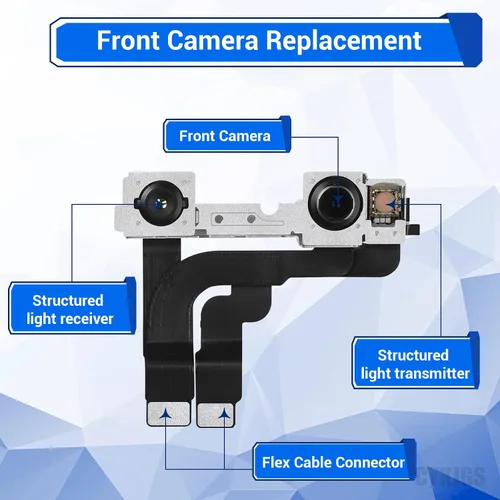 Vista 2 de Para iPhone 12 Pro Max Reemplazo de cámara frontal OEM 12MP nueva cara frontal parte de la cámara frontal Módulo de lente transmisor receptor de luz