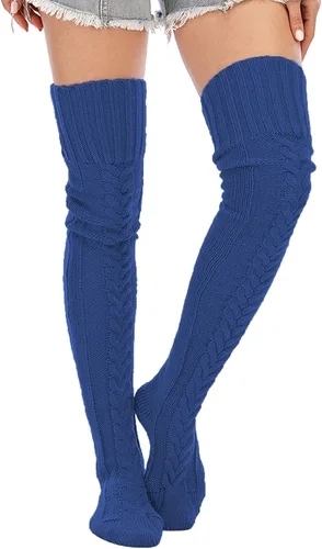 Vista 2 de SherryDC Calcetines altos hasta el muslo de punto trenzado para mujer, calcetines de invierno extra largos sobre la rodilla calentadores de piernas