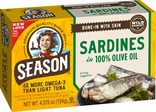 Vista 14 de Season Sardinas en salsa picante, capturadas en la naturaleza, 0.85 oz de proteína, bocadillos Keto, más Omega 3 que atún, Kosher, alto en calcio