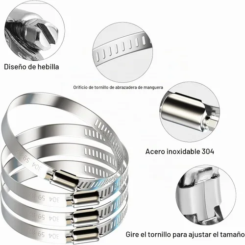 Vista 2 de NEBURORA Abrazadera de manguera de 3 pulgadas ajustable de acero inoxidable 304, paquete de 4 abrazaderas de engranaje helicoidal de 2.4 a 3.2