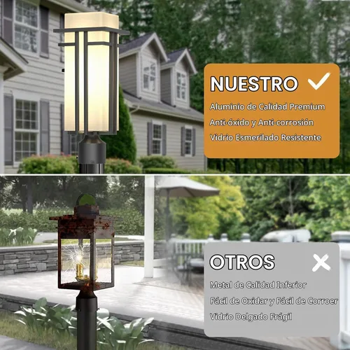 Vista 8 de Lámpara de poste al aire libre – Postes de lámpara de aluminio iluminación al aire libre, linterna de poste de luz al aire libre con base de montaje