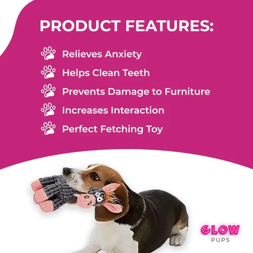 Vista 5 de Glow Pups Farm Animal Toys - Paquete de 3 juguetes para perros con chirriador, animal de granja de pana duradero, tiempo de juego interactivo