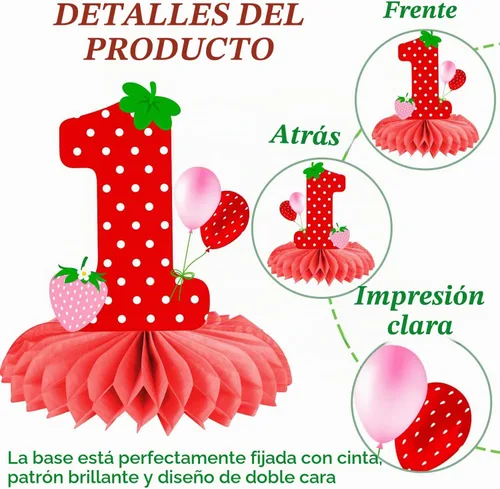 Vista 4 de Berry Sweet One - Centros de mesa de panal de abeja, decoración de mesa de primer cumpleaños, 13 piezas, decoración de primer cumpleaños, fresa